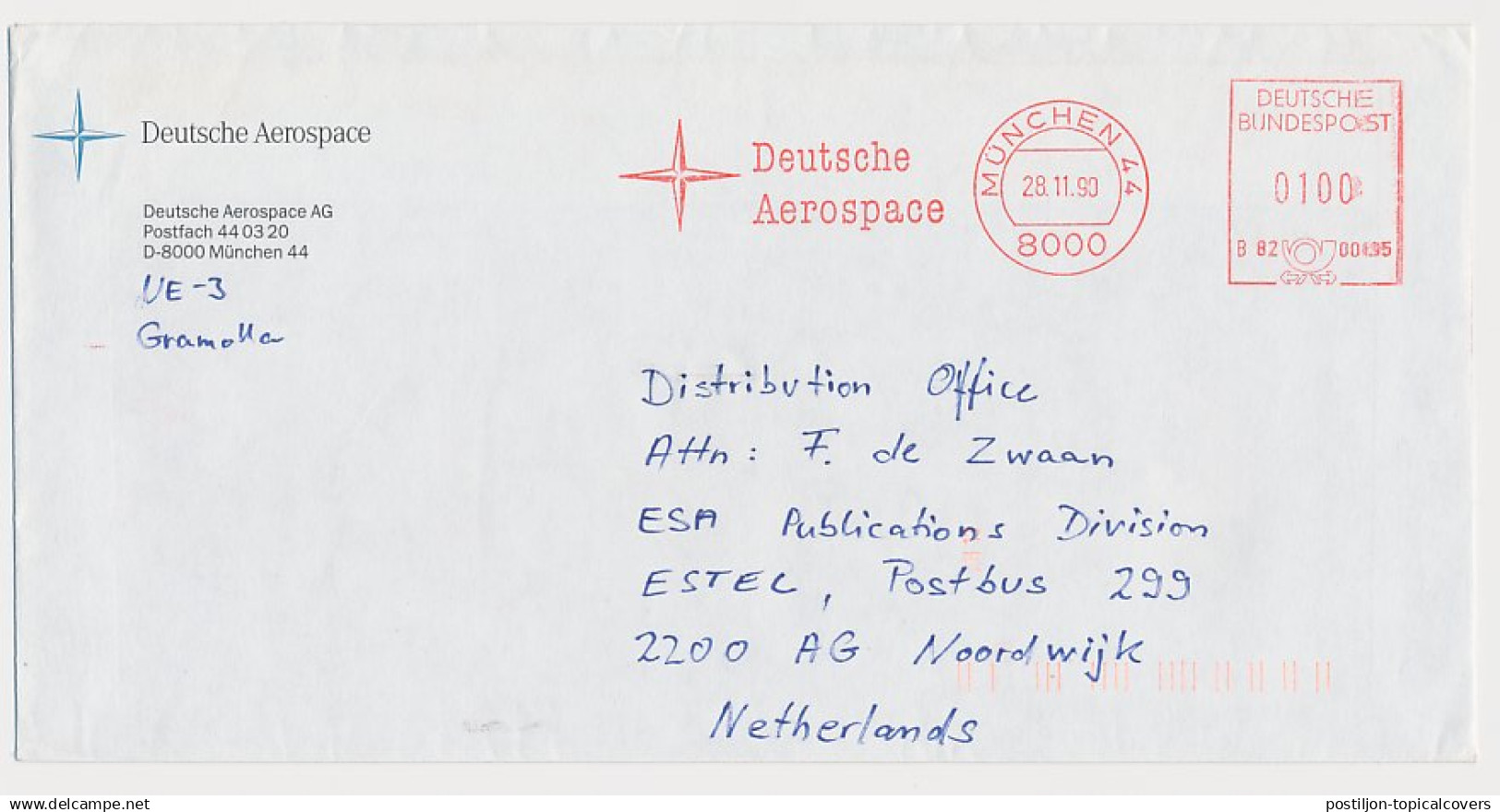 Meter Cover Germany 1990 German Aerospace - Astronomia