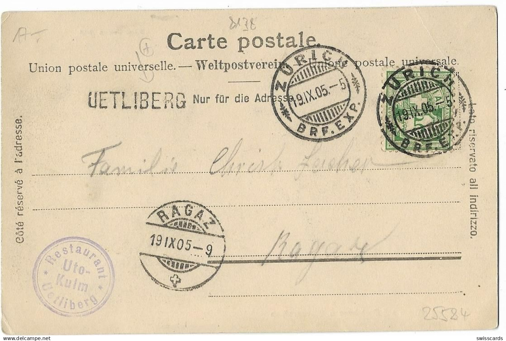 UETLIBERG Mit Bahnhof Und Zug: Vogelperspektive 1905 - Stabstempel ! - Zürich