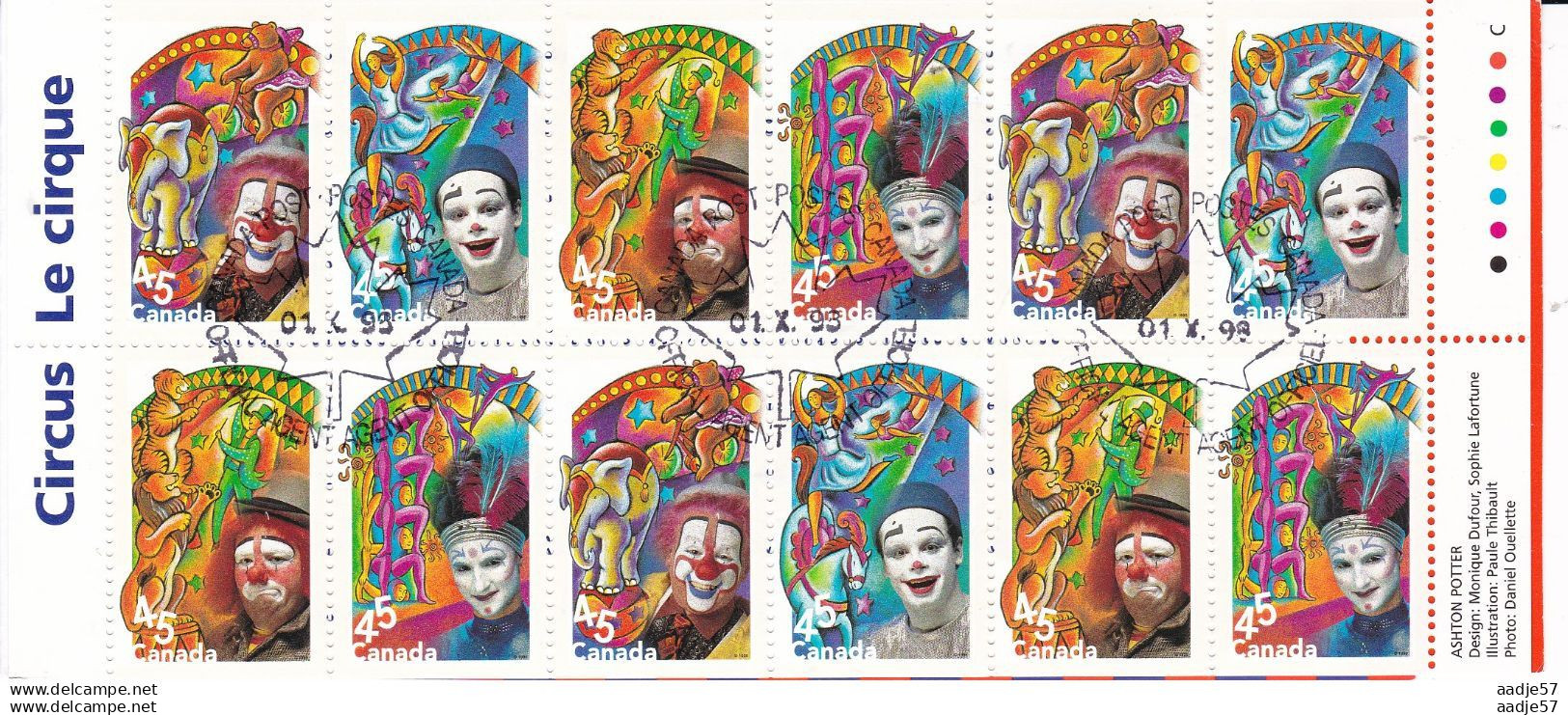 Canada 1998 Circus - Le Cirque 4 Different Pane Of 12 Sc 1757-60 BK 210 FDC Cancel - Carnets Complets