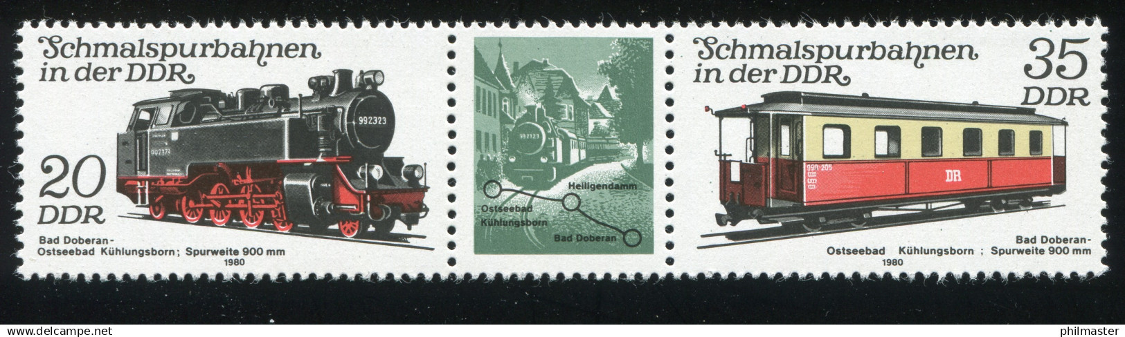 2563+2565 Schmalspurbahnen 20+35 Pf Mit PLF 2565 Gleisnagel, ** - Variétés Et Curiosités