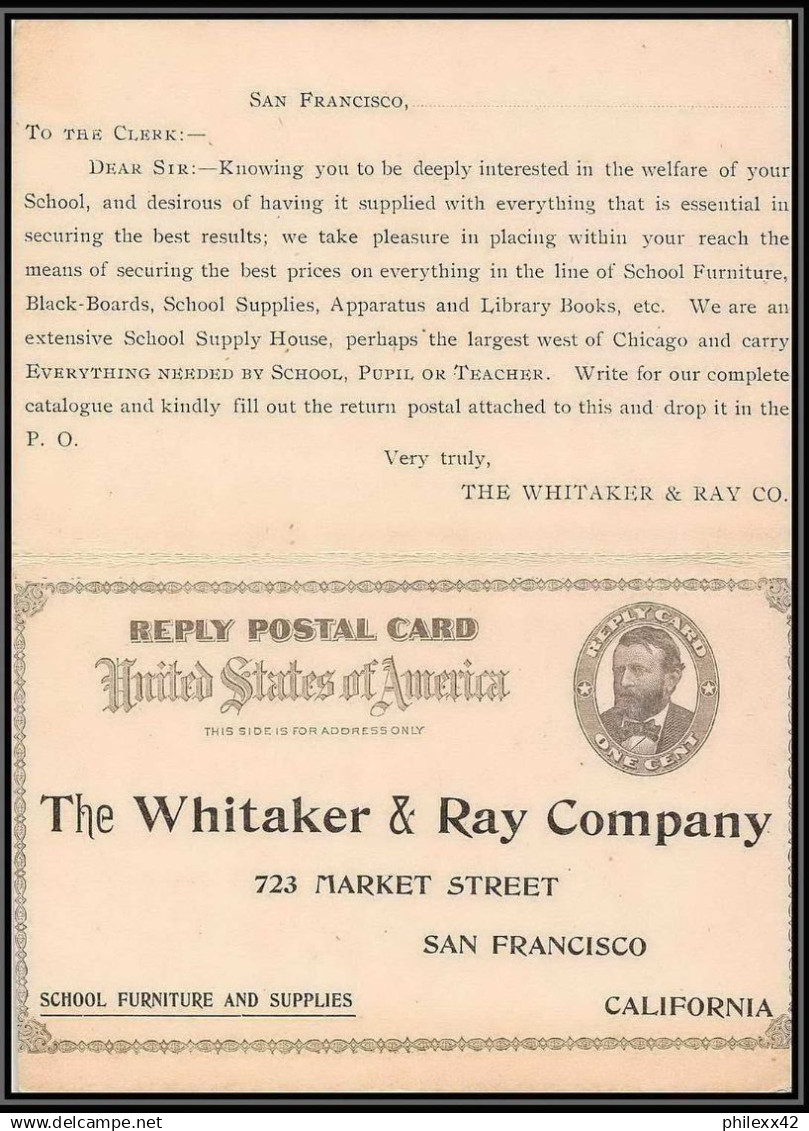 3248/ USA Entier Stationery Carte Postale (postcard) N°11 + Réponse 1901 Repiquage Whitaker Ray Company - ...-1900