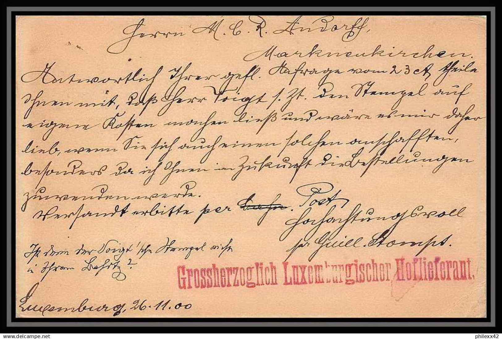 2959/ Luxembourg (luxemburg) Entier Stationery Carte Postale N°54 Pour Markneukirchen 1900 Allemagne (germany) - Stamped Stationery