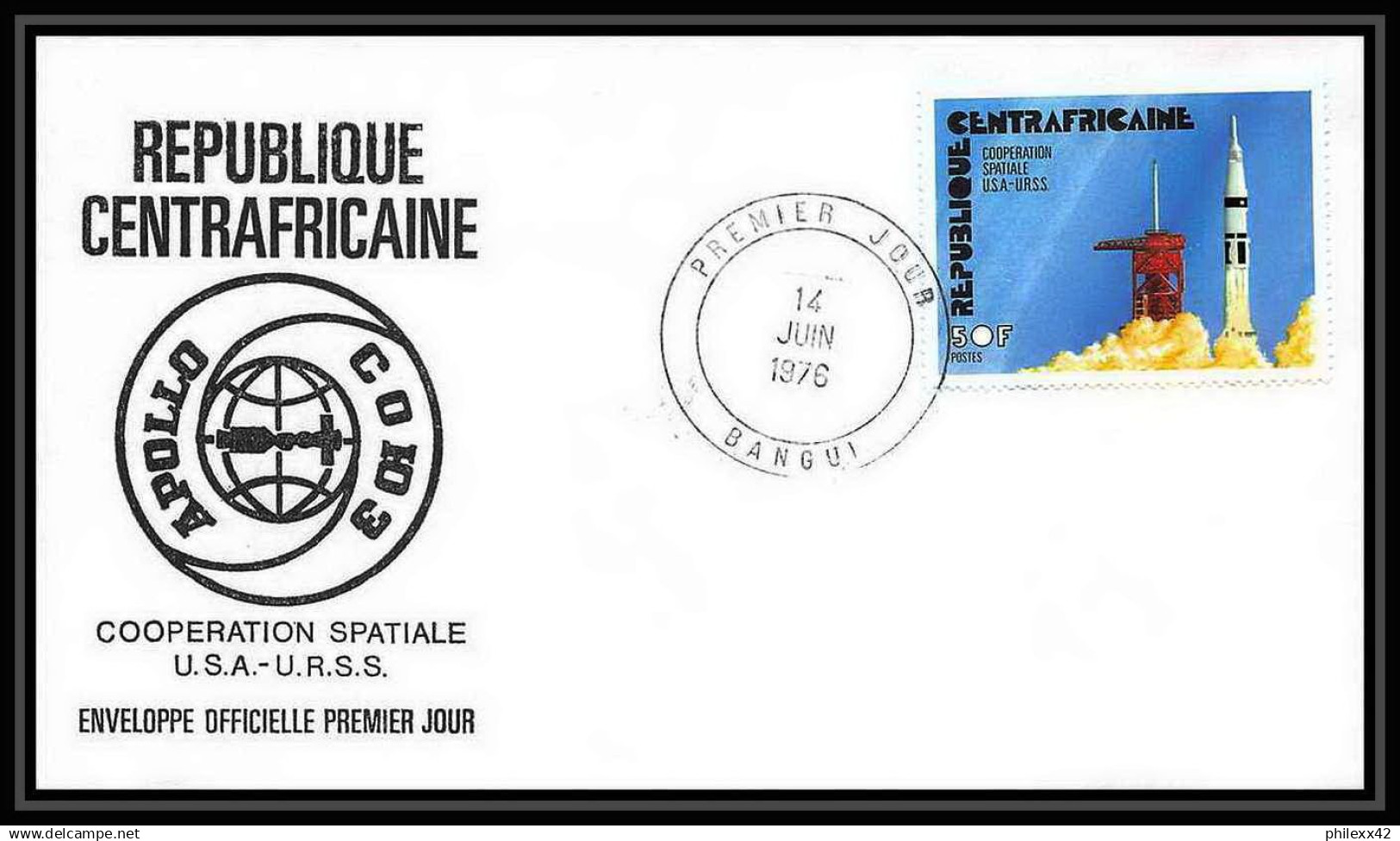 7829/ Espace (space) Lettre (cover) 14/6/1976 Cooperation Spatiale USA-URSS Apollo-Soyouz République Centrafricaine - Africa