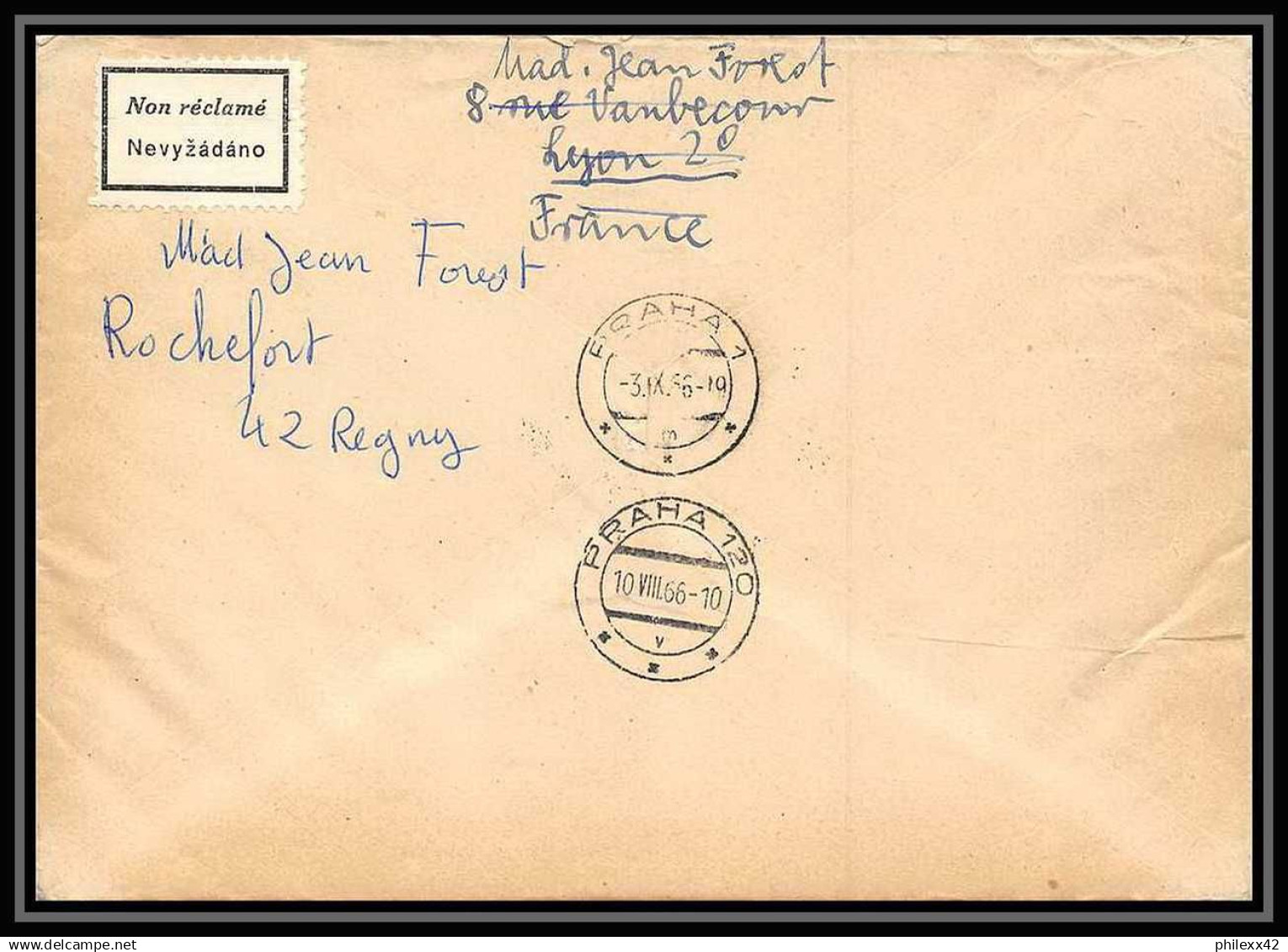 11207/ Lettre Cover Allemagne (germany DDR) Avion (plane Planes) Interflug 10/8/1966 Lyon Berlin Praha - Airplanes