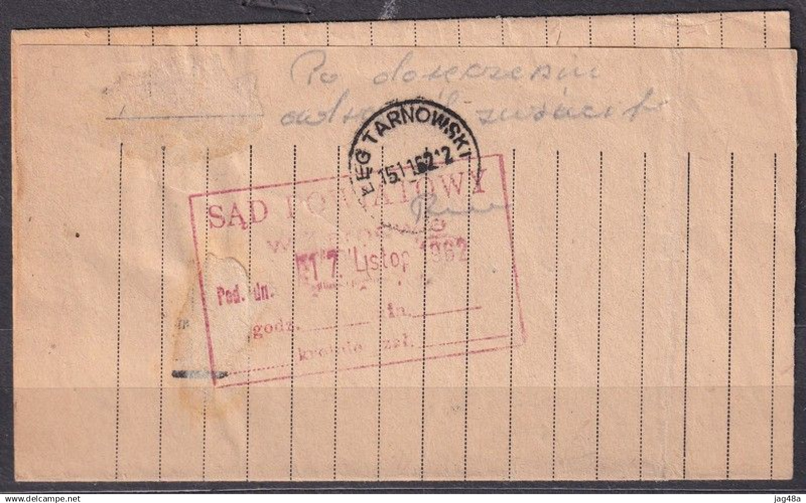 POLAND. 1962/Tarnow, DistrictCourt - Folded Envelope/retur To Sender. - Brieven En Documenten
