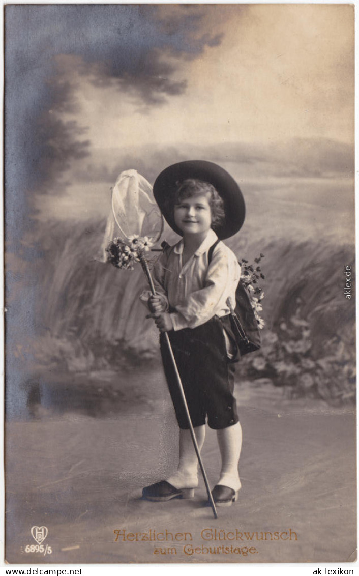 Kind Mit Schmetterlingsfangnetz Portrait Künstlerkarte 1918 - Abbildungen