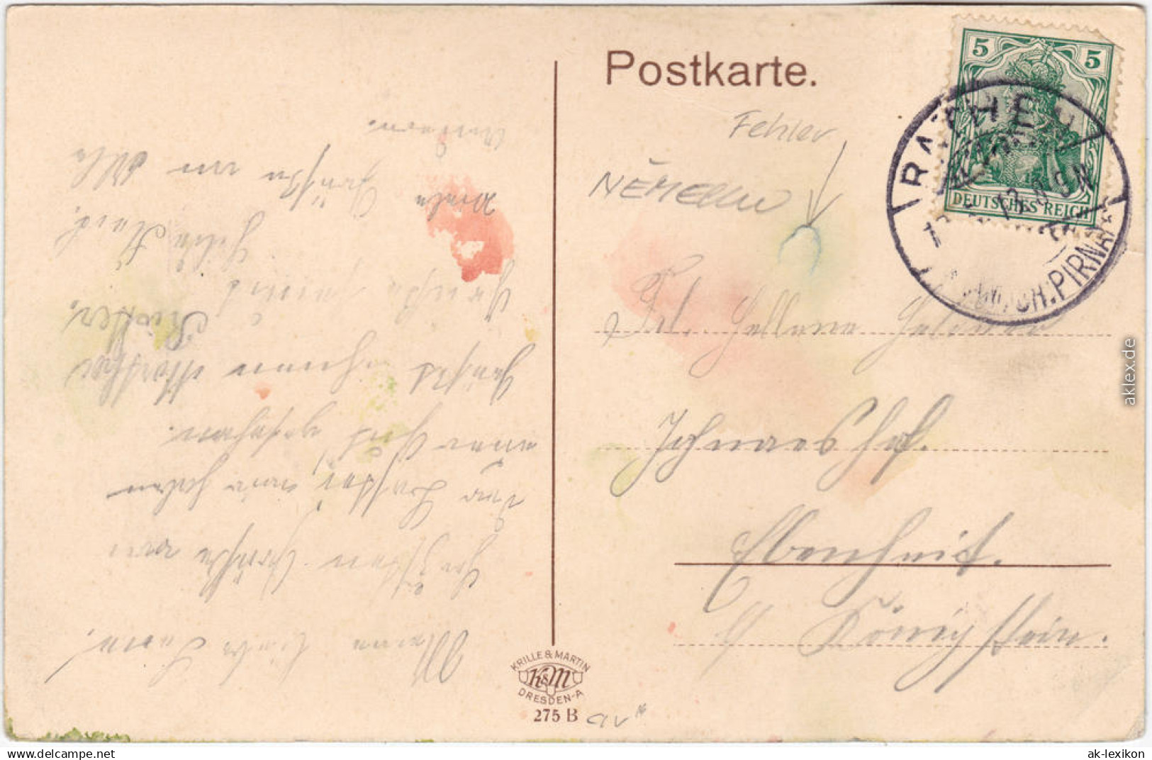 Rathewalde Partie In Der Stadt Ansichtskarte Pirna Bad Schandau 1913 - Andere & Zonder Classificatie