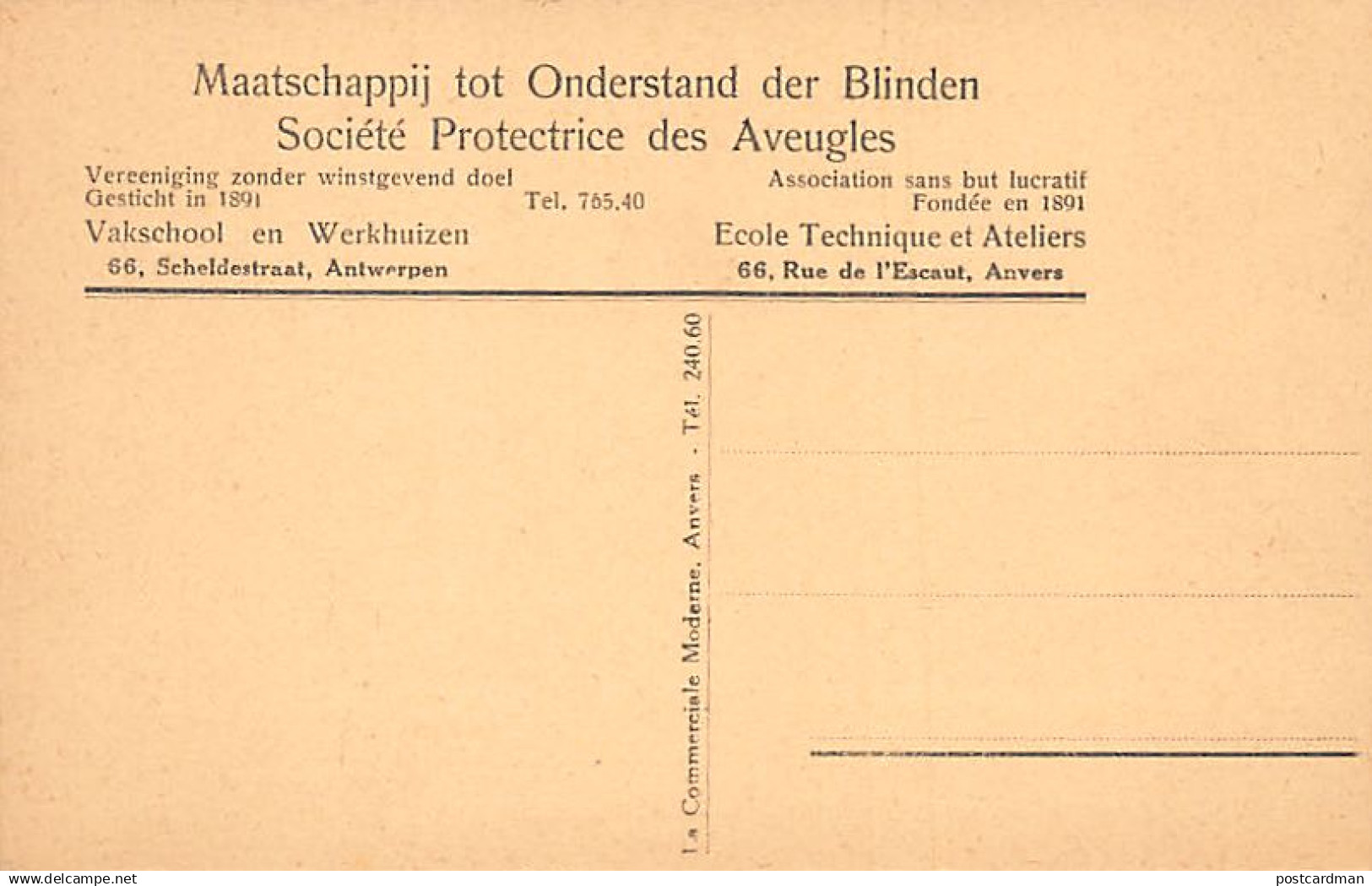 België - ANTWERPEN - Maatschappij Tot Onderstand Der Blinden - 66 Scheldestraat - Blinde Aan Het Werk - Antwerpen