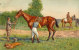 THEME EQUITATION CHEVAUX  AVANT LE DEPART MONTE DU CAVALIER CARTE GAUFFRE SUPERBE - Horse Show