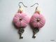 Boucles D'oreilles Artisanales Feutrine Coussins Rose, Clé Et Os Sculpté Attaches En Argent Massif 925 - Boucles D'oreilles