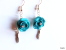 Boucles D´oreilles Rose Turquoise Avec Strass Pâte Polymère Et Plume  Hauteur Totale: Environ 56mm - Boucles D'oreilles