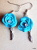 Boucles D´oreilles Rose Turquoise Avec Strass Pâte Polymère Et Plume  Hauteur Totale: Environ 56mm - Boucles D'oreilles