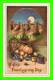 A GLAD THANKSGIVING  DAY - APPLES, FRUITS, SCENE - EMBOSSED - WRITTEN IN 1912 - - Thanksgiving