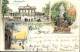 EARLY 1897 CHROMO VIGNETTE: GRUSS AUS BERLIN ~ BRANDENBURGER THOR, LESSING DENKMAL, STADTBAHN ~ GERMANY - Brandenburger Deur
