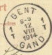 123 Op Kaart Met Stempel GENT / GAND Op 12/08/1914 (Offensief W.O.I) - Unbesetzte Zone