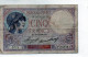 -  BILLET De CINQ Fr Violet 27 4 1933  Plié - 554 - 5 F 1917-1940 ''Violet''