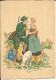 Carte Illustrateur Naudy - Région île De France - Femme, Bergère, Mouton, Tricote - Homme, Chasseur, Garde Chasse, Fusil - Naudy