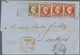 Frankreich: 1856. Napoleon III, 80 C Carmine, Three Singles, And 40 C Orange (oxidated), All Tied By - Lettres & Documents