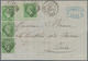 Frankreich: 1862, 5 C Green Napoleon, Vertical Strip Of 3, Together With A Further Stamp From Left S - Lettres & Documents