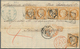 Frankreich: 1870. 40 C Orange "Ceres", 6 Stamps, Five Of Them Overlapping, Tied By Dotted Numaral "1 - Lettres & Documents