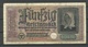 Germany WWII Occupation 1940-1945 Bank Note 50 Reichsmark, Seria B, Used - WW2