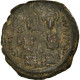 Monnaie, Justin II, Follis, 573-574, Constantinople, TB+, Cuivre, Sear:360 - Bizantine