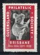 AUSTRALIA KOALA BEAR BRISBANE PHILATELIC SOCIETY 1938 - Dienstmarken