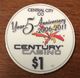 USA COLORADO CENTRAL CITY CENTURY CASINO CHIP $ 1 JETON TOKENS COINS - Casino