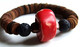 Bracelet Homme, Bracelet Pierre, Corail Rouge, Lave, Cuir, Bijou Original, Bijou Naturel, Bracelet Ethnique, Rustique, - Bracelets