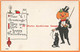 325083-Halloween, Bergman 1913 No 7035-2, Jack O Lantern Man In Tuxedo Holding Black Cat By String - Halloween