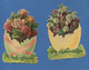 PAQUES  2 Jolis Chromos Decoupis Gaufrés OEUFS FLEURS Violettes Roses 8 Cm X 12 Cm - Motif 'Pâques'