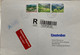 LIECHTENSTEIN 2006, 3 STAMPS USED IN SWITZERLAND REGISTERED!!! INTERESTING SCHAAN CITY CANCELLATION!!! COVER TO ENGLAND - Covers & Documents