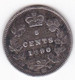 Canada 5 Cents 1890 H , Victoria , En Argent , KM# 2 - Canada