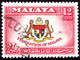 MALAYAN FEDERATION 1957 12c Red, Yellow, Blue, Black & Scarlet, Fed Coat Of Arms SG2 FU - Federation Of Malaya