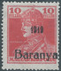 Hungary-MAGYAR,Baranya,1919 Hungarian Stamps Overprinted "1919 Baranya" In Black On 10f - Baranya