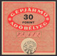 CAR VEHICLE AUTOMOBILE Fiscal Revenue Tax 1950 Hungary LABEL VIGNETTE 30 Ft 1952 KAPOSVÁR Postmark ​​​​​​​MBIK CAT. NO 5 - Fiscaux