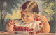 Illustration Non Signée - Enfant Joue à Compter Les Cerises - Fillette Blonde - Carte Postale Ancienne - Portraits