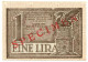 1 LIRA SPECIMEN OCCUPAZIONE TEDESCA DELLA PROVINCIA DI LUBJANA 28/11/1944 QFDS - Allied Occupation WWII