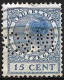 Perfin M&Co (Wm. H. Muller & Co NV Te Rotterdam) In 1924-1926 Kon Wilhelmina Veth 15 Ct Blauw Z WM NVPH 155 - Gezähnt (perforiert)