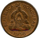 2 CENTAVOS 1956 HONDURAS Pièce #AY255.2.F - Honduras