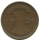 2 RENTENPFENNIG 1924 F GERMANY Coin #AD485.9.U - 2 Rentenpfennig & 2 Reichspfennig