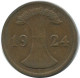 2 RENTENPFENNIG 1924 E DEUTSCHLAND Münze GERMANY #AE274.D - 2 Rentenpfennig & 2 Reichspfennig