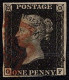 GBR SC #1 U (O,F) 1840 Q Victoria 3+ Margins Intense Black W/red Cancel CV $525.00 - Oblitérés