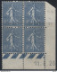 France - Bloc De 4 Coin Daté 1926 Yvert N° 205 Neuf Luxe (MNH) - Petit Défaut Sur Un Timbre - Cote 80 Euros - ....-1929