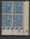 France N° 257 XX Jeanne D'Arc En Bloc De 4 Coin Daté Du 26 . 4 . 29. Sans  Pt Blanc , Ss  Ch, Gomme Altérée Sinon TB - ....-1929