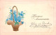 Panier De Fleurs Bleues - Heureux Anniversaire - Carte Postale Ancienne - Sonstige & Ohne Zuordnung