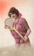 Sport - Tennis - Femme Tenant Une Raquette De Tennis - Balle - Colorisé - Carte Postale Ancienne - Tennis
