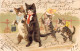 Fantaisies - Chatons Déguisés Qui Se Promènent En Famille - Oblitéré 1901 - Carte Postale Ancienne - Gekleidete Tiere