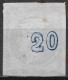 GREECE 1872-76  Large Hermes Meshed Paper Issue 20 L Deep Blue Vl. 55 / H 41 B Position 84 Or 89 ? Figures Uneven ! - Oblitérés