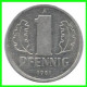 REPUBLICA DEMOCRATICA DE ALEMANIA ( DDR ) MONEDAS DE 1 PFENNING AÑO 1981 CECA-A MONEDA DE 17mm Obv.State ALUMINIO - 1 Pfennig